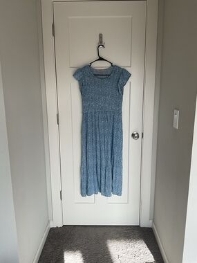 Blue Floral Maxi Dress with Smocked Bodice